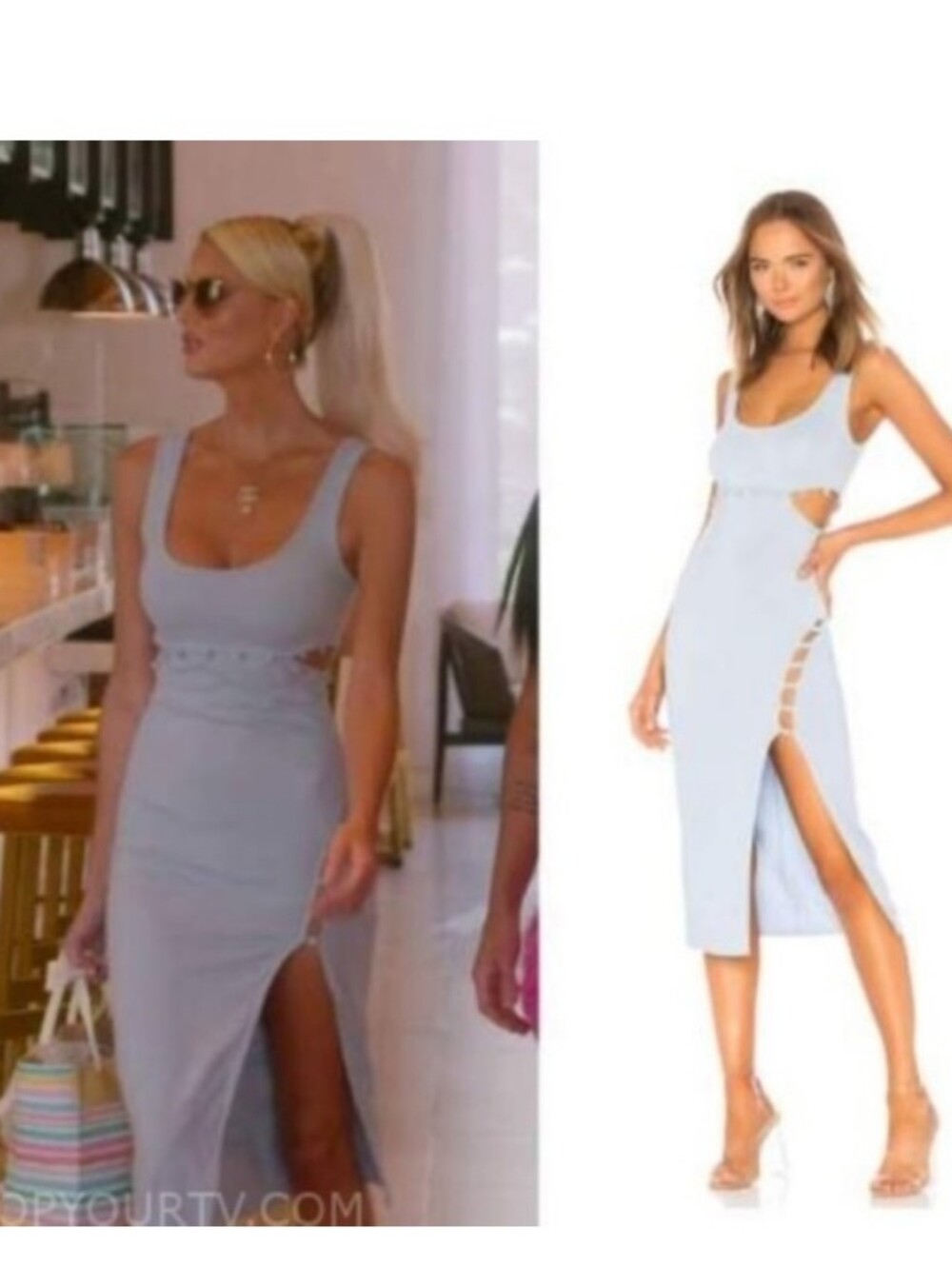 H:ours Samiah Midi Dress Baby Blue Long Slit Cutout Sleeveless Women’s Size S